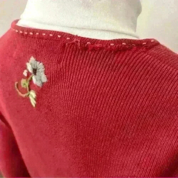 Vintage grandma  red knit long sleeves sweater cardigan. Size small - Picture 5 of 7